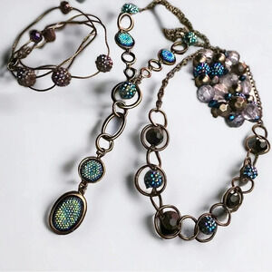 Lot of Charming Charlie Aurora Borealis Bead Gunmetal Necklaces and Bracelets